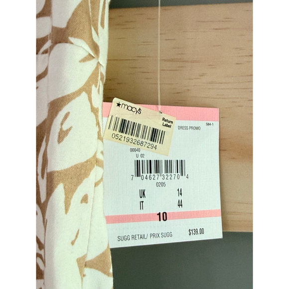 NWT Anne Klein Floral Sheath Dress Beige White Size 10 Sleeveless Cotton Blend - Picture 7 of 7